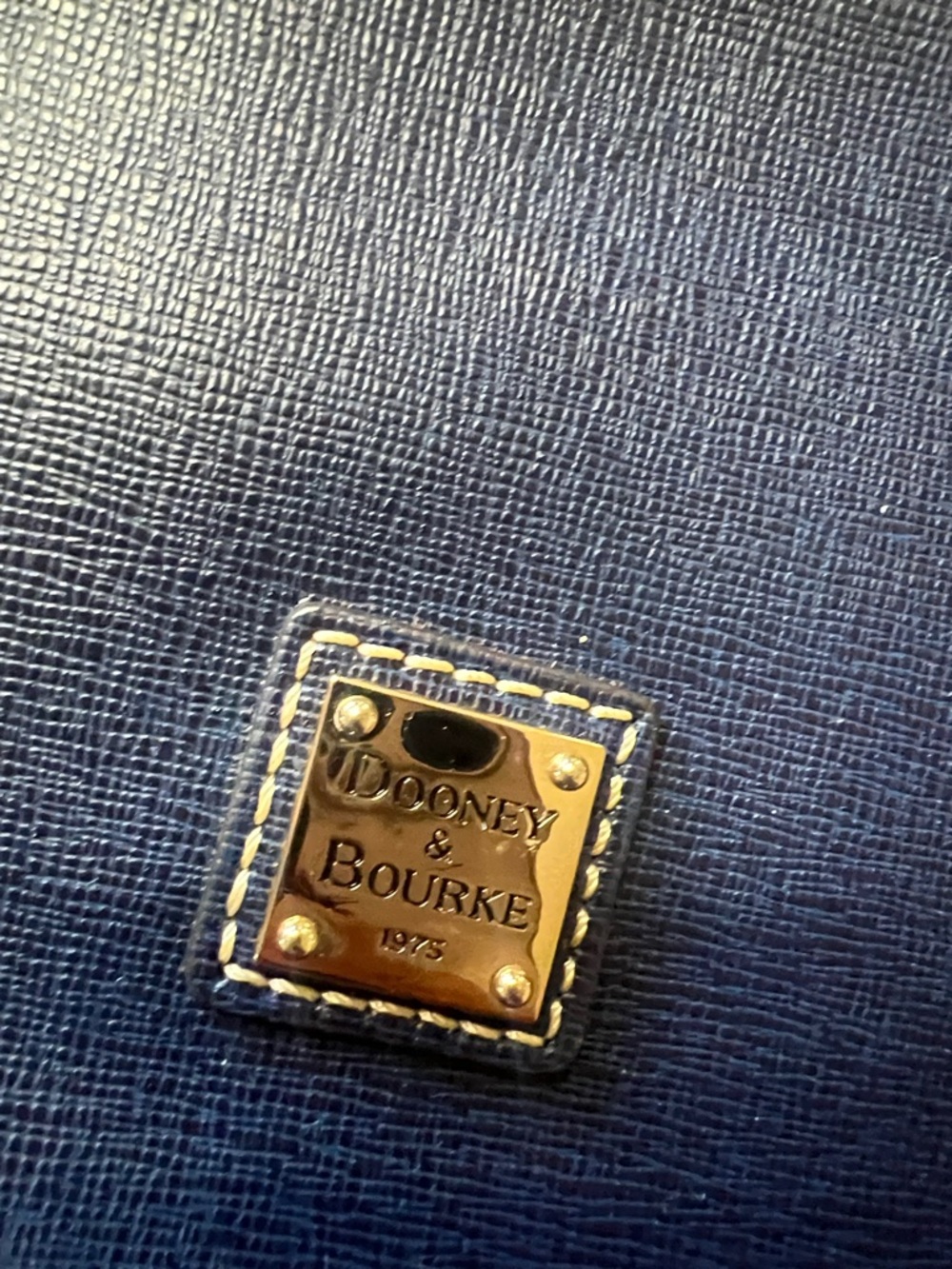 Dooney & Bourke Navy Textured Leather Logo Plaque with Gold Hardware